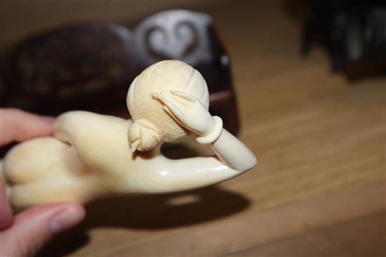 A Chinese ivory doctors figure with a hardwood stand, c. early 20th century